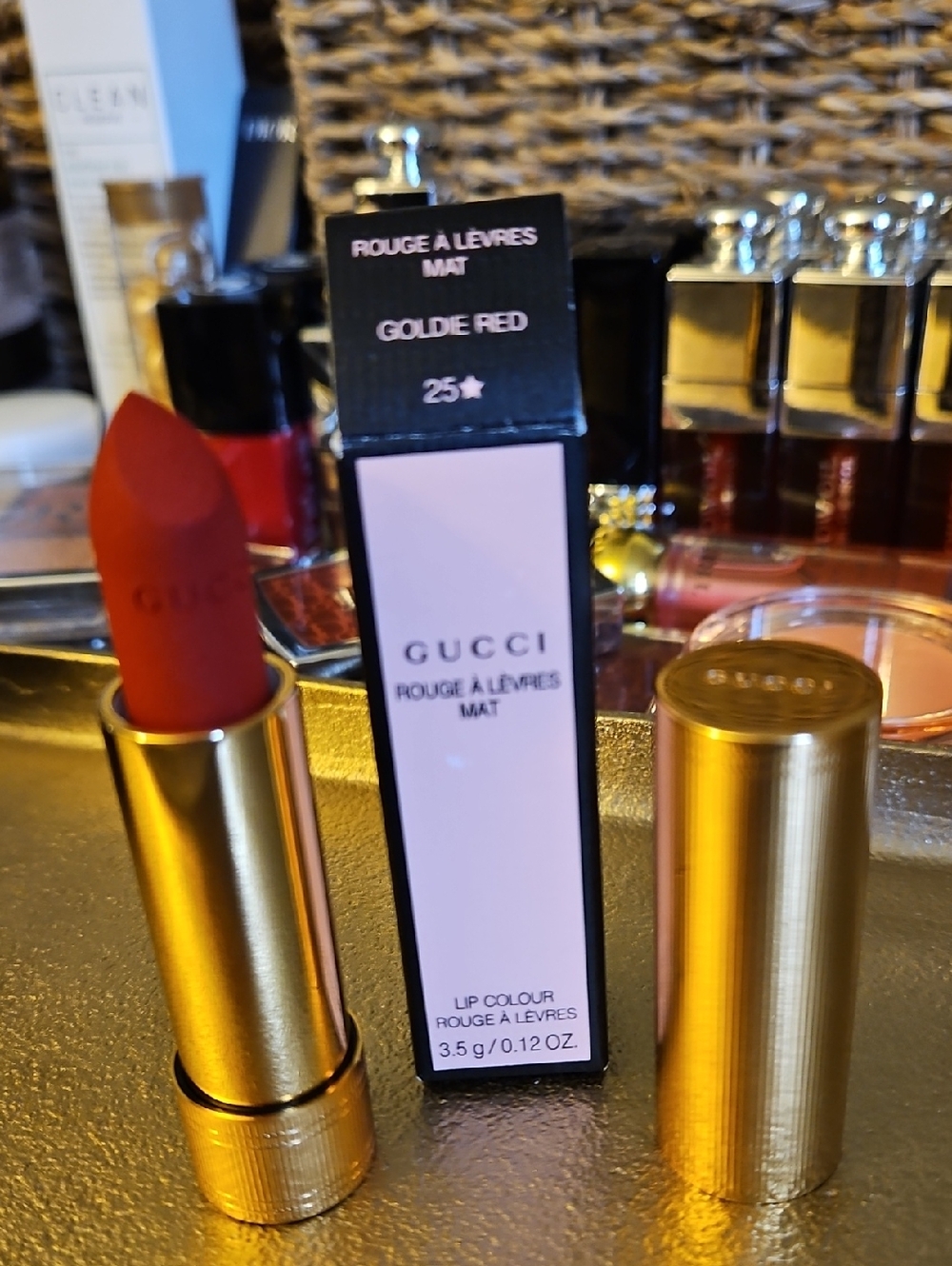 Gucci Matte Lipstick Gold Case — Goldie Red